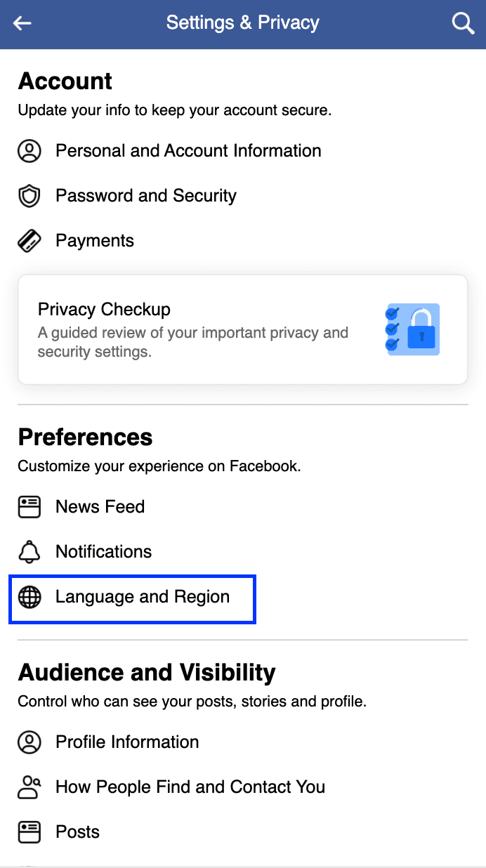 how to change language on facebook