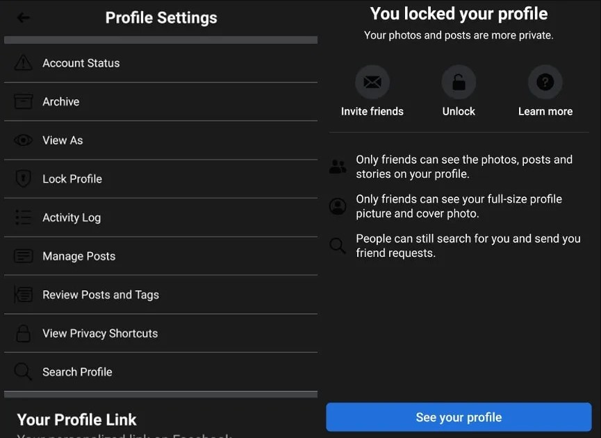 how to lock my profile on facebook
