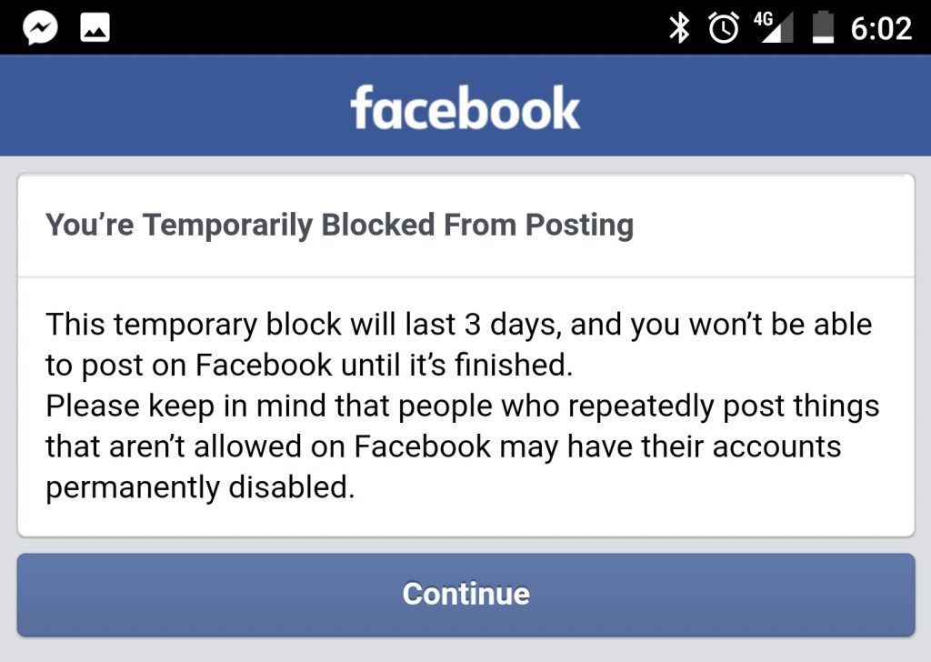 facebook temporarily blocked