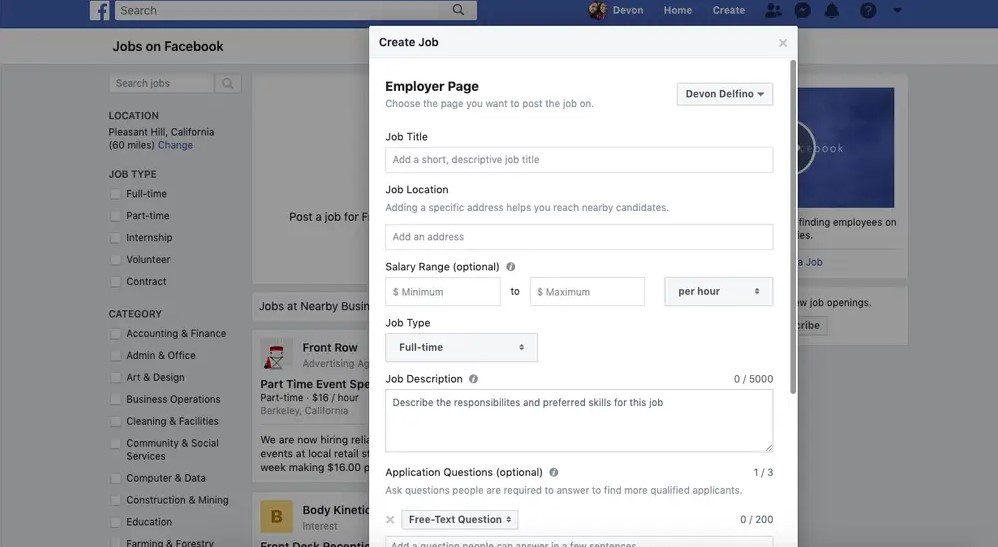 how to post a job on facebook