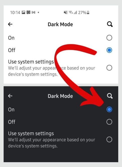 how to turn on dark mode on facebook android